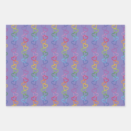 Verbundene Liebe Herz auf lila Hintergrund Geschenkpapier Set (Vorderseite)