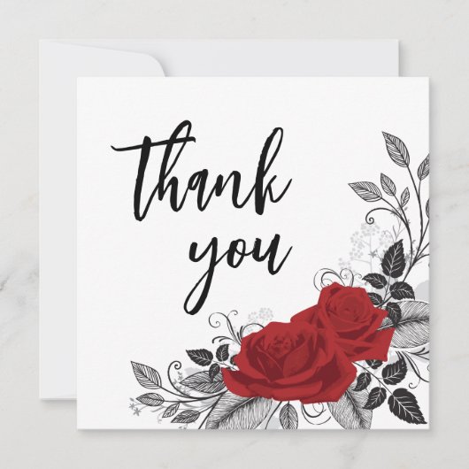 Verbundene romantische Rote Rosen flach Dankeskarte (Vorderseite)