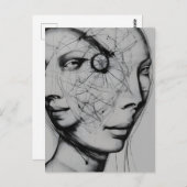 Verbundenes Schwarz/Weiß Zeichnend Postkarte (Vorne/Hinten)