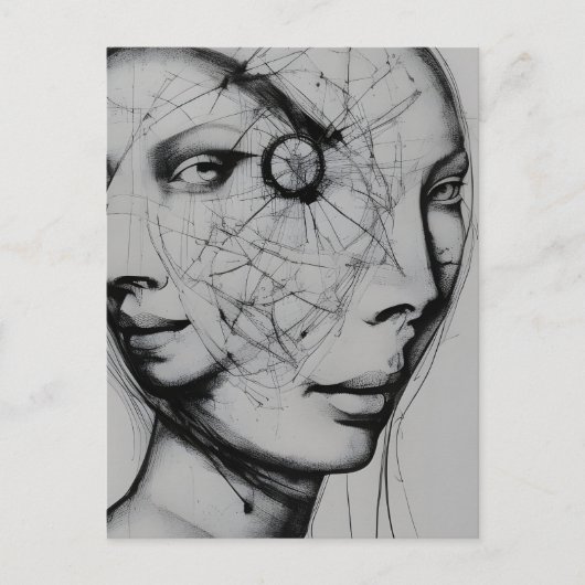 Verbundenes Schwarz/Weiß Zeichnend Postkarte (Vorderseite)