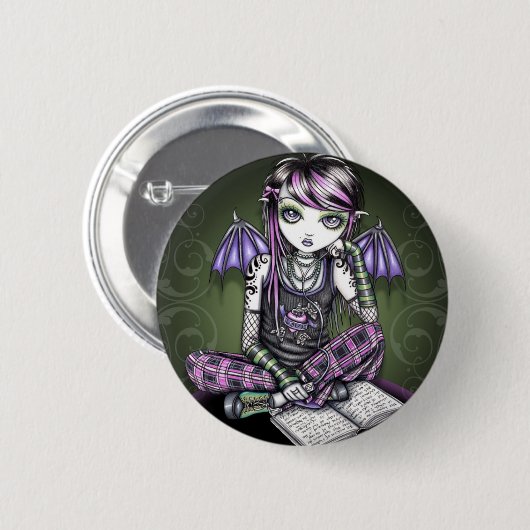 Verbündeter Emo Tätowierungs-Rosa-karierte Fee Button (Vorne & Hinten)