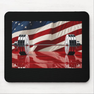 Verchromtes Olympisches Hantelset mit US-Flaggen-H Mousepad