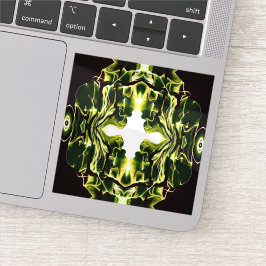 Verdant Abstract Green Gold Black White Fluid Art Aufkleber