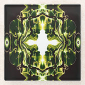 Verdant Abstract Green Gold Black White Fluid Art Glasuntersetzer (Vorderseite)