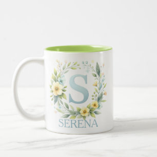 Verdant Charm - Personalize letter S - Individuell Zweifarbige Tasse
