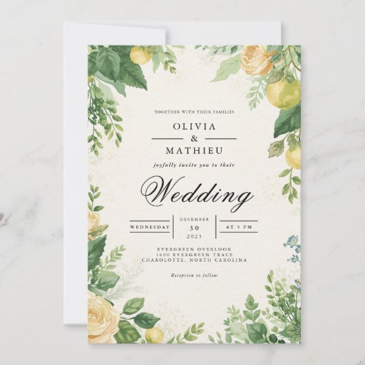 Verdant Citrus Archway Wedding Einladung (Vorderseite)