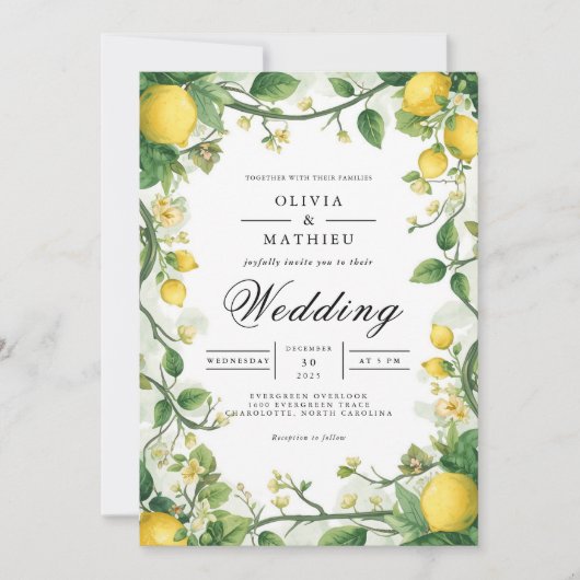 Verdant Citrus Bloom Arch Wedding Einladung (Vorderseite)