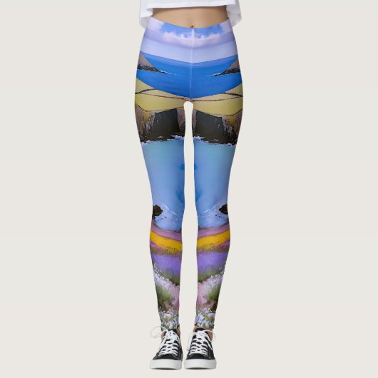 Verdant Cliffs und Azure Waves Leggings (Vorderseite)