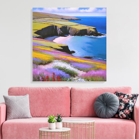 Verdant Cliffs und Azure Waves Leinwanddruck (Insitu (Wohnzimmer))