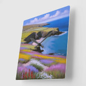 Verdant Cliffs und Azure Waves Quadratische Wanduhr (Winkel)
