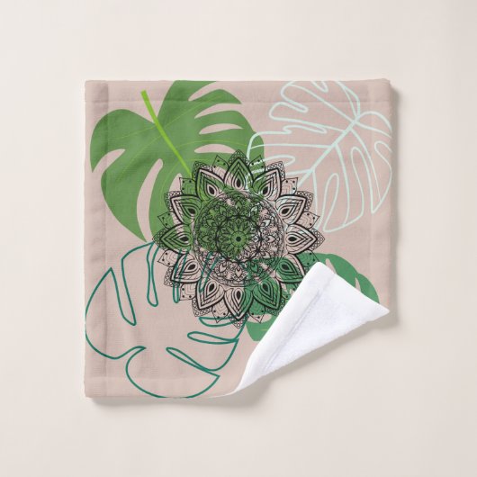 Verdant Embrace: Mandala and Leaf Design Badhandtuch Set (Waschlappen)