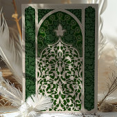 Verdant Emerald Elegance Islamic Lace Wedding Einladung