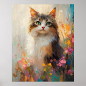 Verdant-Eyed Maine Coon in Spring Flowers Poster (Vorne)