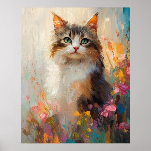 Verdant-Eyed Maine Coon in Spring Flowers Poster (Vorne)