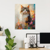 Verdant-Eyed Maine Coon in Spring Flowers Poster (Heimbüro)