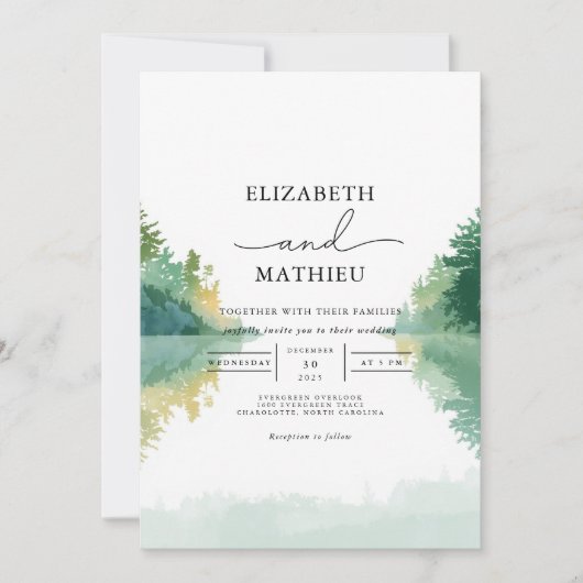 Verdant Forest Lake Wedding Einladung (Vorderseite)