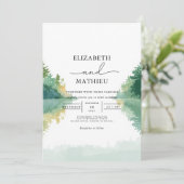 Verdant Forest Lake Wedding Einladung (Stehend Vorderseite)