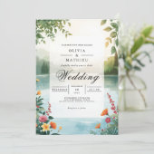 Verdant Lakeside Romance Wedding Einladung (Stehend Vorderseite)