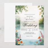 Verdant Lakeside Romance Wedding Einladung (Vorne/Hinten)