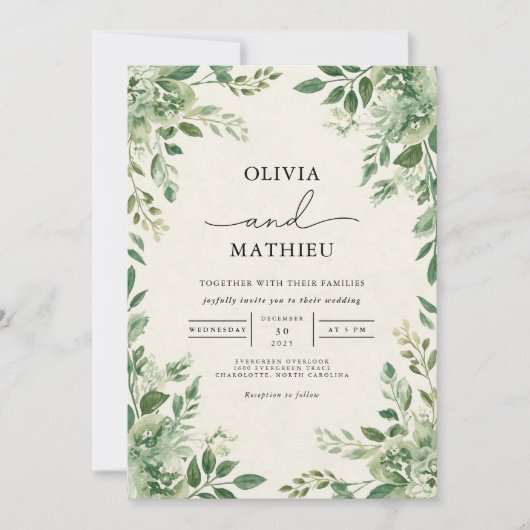 Verdant Leafy Botanical Blüh Wedding Einladung (Vorderseite)