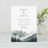 Verdant Peaks Misty Forest Save the Date QR Code Einladung (Stehend Vorderseite)