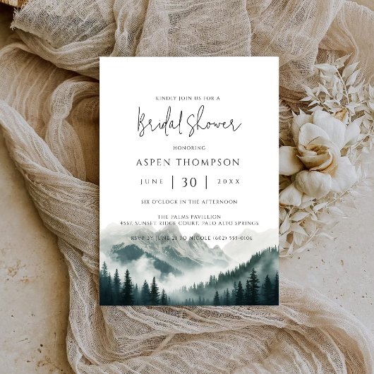Verdant Peaks Misty Forest Water Bridal Shower Save The Date