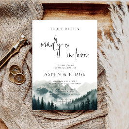 Verdant Peaks Misty Forest Watercolor Wedding  Einladung