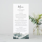 Verdant Peaks Misty Forest Watercolor Wedding Menu Menükarte (Stehend Vorderseite)