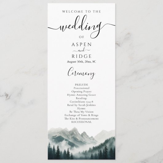 Verdant Peaks Mountain Wedding Program Programm (Vorderseite)