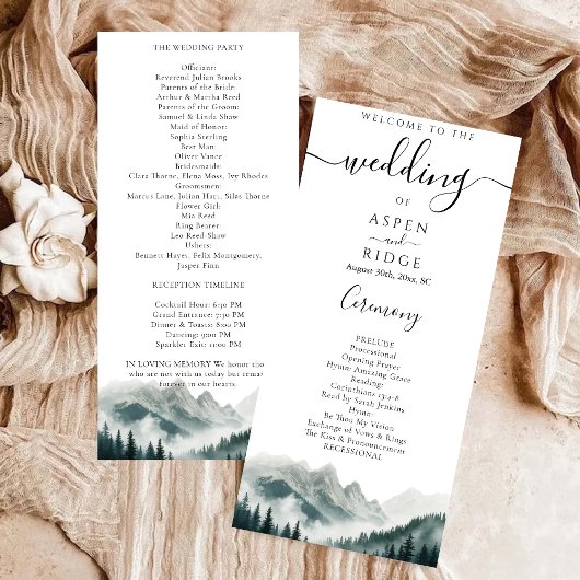 Verdant Peaks Mountain Wedding Program Programm