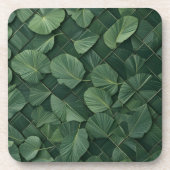 Verdant Rhythm: Tropical Leaf Grid Getränkeuntersetzer (Vorderseite)