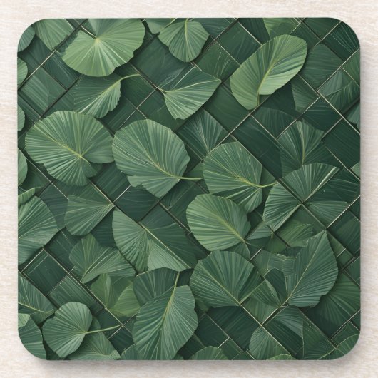 Verdant Rhythm: Tropical Leaf Grid Getränkeuntersetzer (Vorderseite)