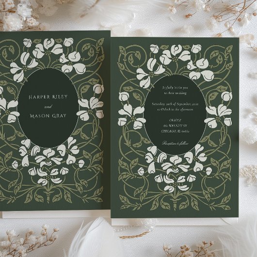 Verdant Romance Art Nouveau Wedding Einladung