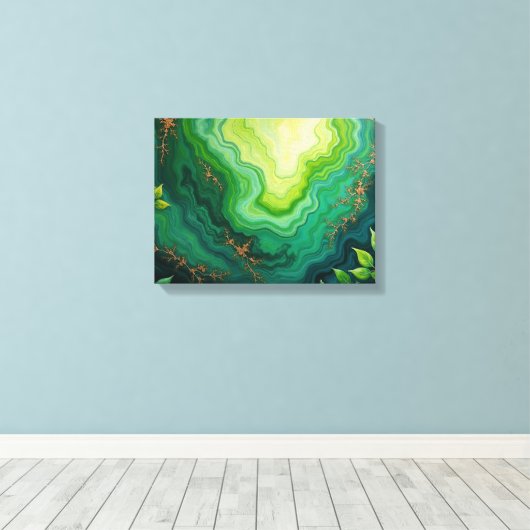 Verdant Veins – 16"x12" Jungle Flow Abstract Fluid Leinwanddruck (Insitu (Holzboden))