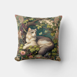 Verdant Vineyard Art Nouveau Cat Pillow Kissen