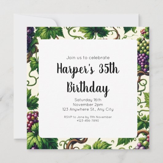 Verdant Vineyard Bliss: Ein Tapestry von Grapevine Einladung (Rückseite)