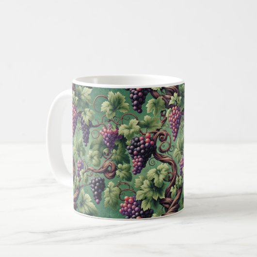 Verdant Vineyard Bliss: Ein Tapestry von Grapevine Kaffeetasse (Vorderseite Links)