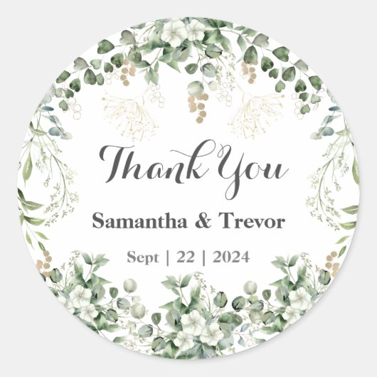 Verdant Vineyard Vows: Gold & Green Foliage Runder Aufkleber (Vorderseite)