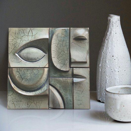 Verdant Vision - Abstrakte kubistische Keramik Til Fliese
