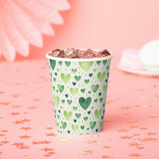 Verdant Watercolor Hearts with Golden Dusting Pappbecher (Insitu)