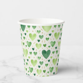 Verdant Watercolor Hearts with Golden Dusting Pappbecher