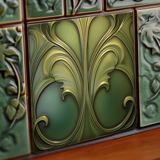 Verdant Whirls Art Nouveau Keramik Tile Fliese