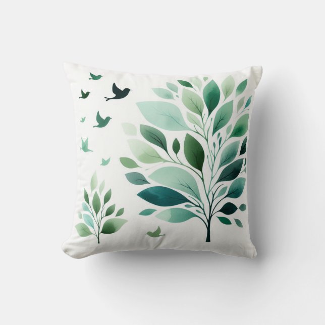 Verdant Whispers Chickadee Kissen (Vorderseite)