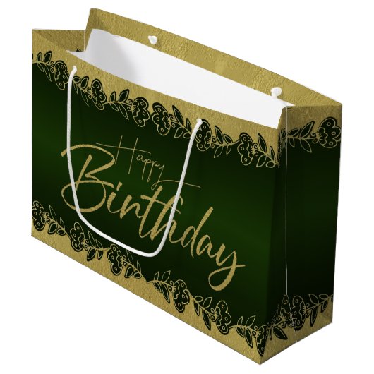 verde de bosque de cumple con flores große geschenktüte (Vorderseite Schrägansicht)