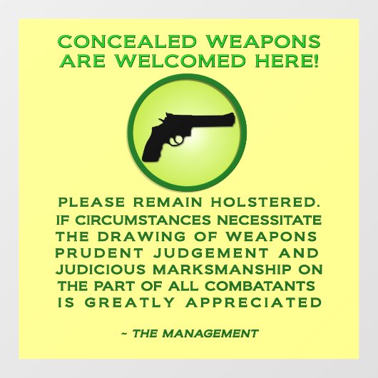 Verdeckte Weapond-Warnung Fensteraufkleber (Blatt)