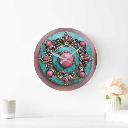 Verdigris and pink pearl metal art große wanduhr (Zuhause)