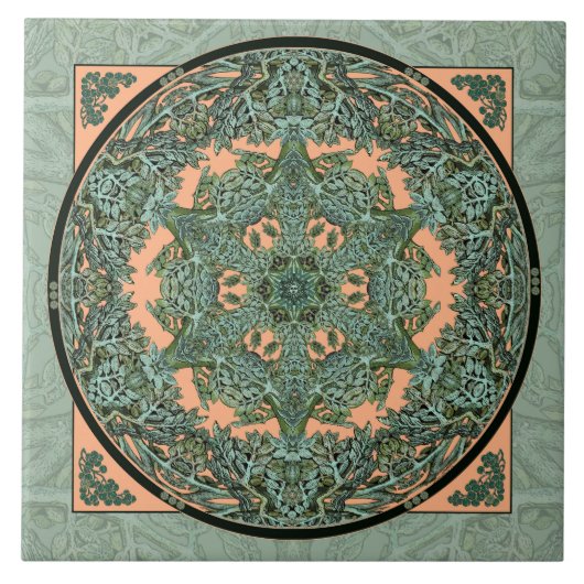 Verdigris-Blattmandala-Keramik-Fliese Fliese (Vorderseite)