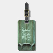 Verdigris Bronze Leaf Muster Monogramm Gepäckanhänger (Vorderseite vertikal)