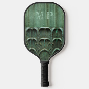 Verdigris-gewittertes Bronze-Look Monogramm Pickleball Schläger