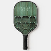 Verdigris-gewittertes Bronze-Look Monogramm Pickleball Schläger (Rückseite)